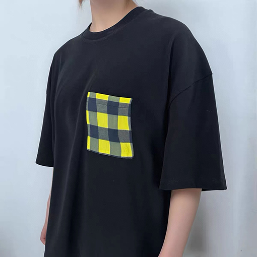 ボッテガヴェネタスーパーコピーチェック柄刺繍ロゴ ポケット付き ゆったり半袖Tシャツ