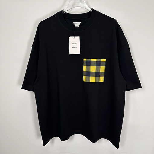 ボッテガヴェネタスーパーコピーチェック柄刺繍ロゴ ポケット付き ゆったり半袖Tシャツ
