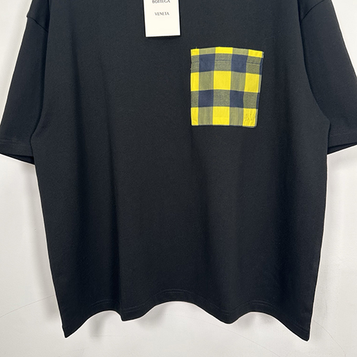 ボッテガヴェネタスーパーコピーチェック柄刺繍ロゴ ポケット付き ゆったり半袖Tシャツ