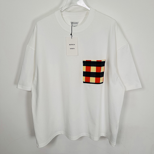 ボッテガヴェネタスーパーコピーチェック柄刺繍ロゴ ポケット付き ゆったり半袖Tシャツ