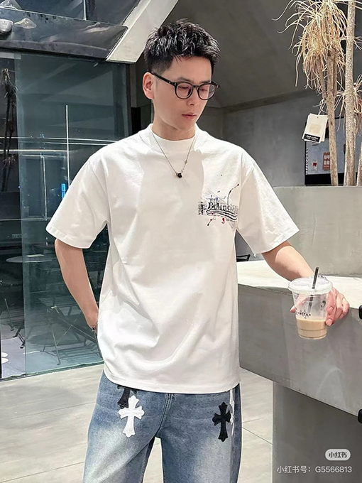 バレンシアガスーパーコピーグラフィティアルファベットプリント クルーネック 半袖Tシャツ