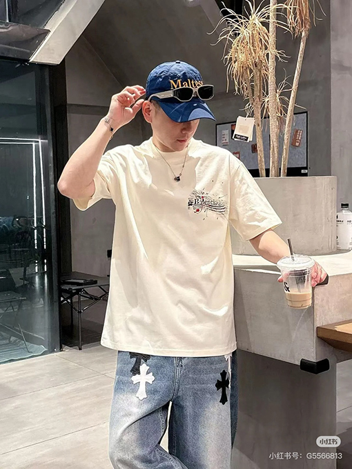 バレンシアガスーパーコピーグラフィティアルファベットプリント クルーネック 半袖Tシャツ
