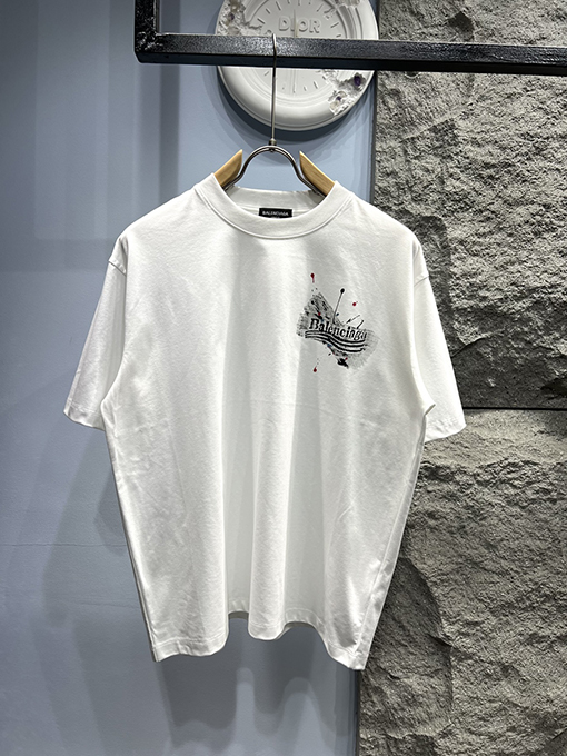 バレンシアガスーパーコピーグラフィティアルファベットプリント クルーネック 半袖Tシャツ