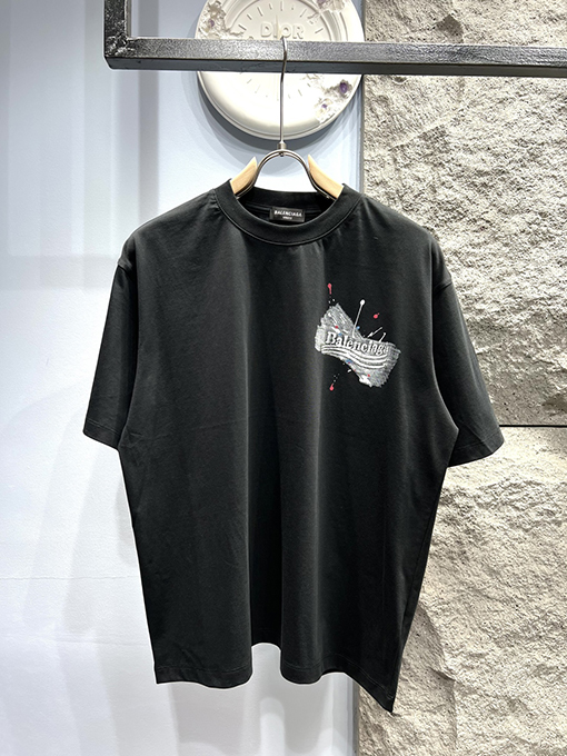 バレンシアガスーパーコピーグラフィティアルファベットプリント クルーネック 半袖Tシャツ