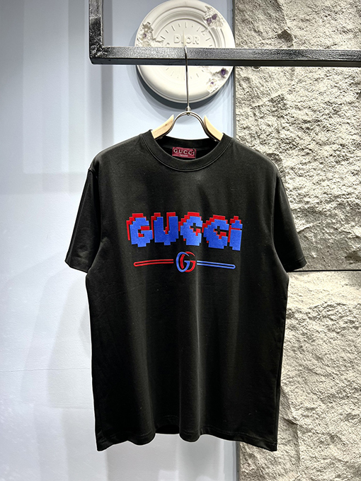 グッチ Gロゴ 幻影フロッキープリントTシャツ