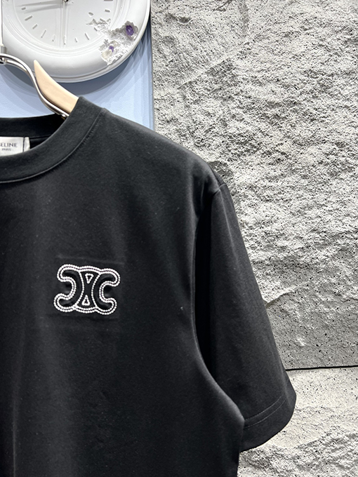 セリーヌ 新作 ワッペン刺繍ロゴ 半袖Tシャツ