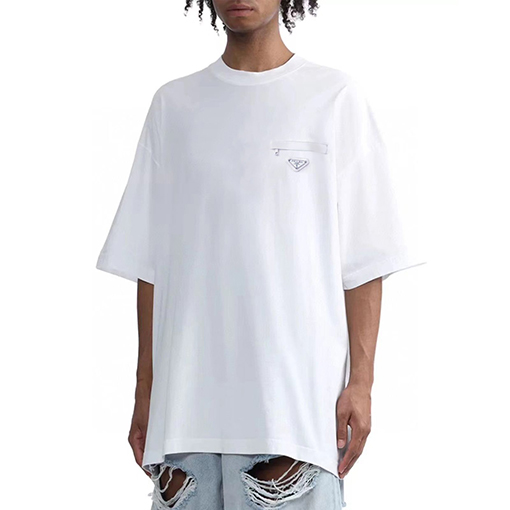 プラダスーパーコピーシンプルロゴ フェイクポケット 半袖Tシャツ