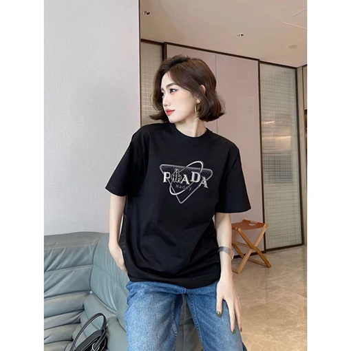 プラダ三角切り替えロゴデザイン 半袖Tシャツ