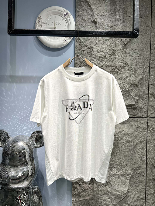 プラダ三角切り替えロゴデザイン 半袖Tシャツ