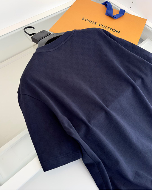 ルイヴィトンダミエチェッカー柄 ジャカード織 ゆったりシルエット クルーネック半袖Tシャツ