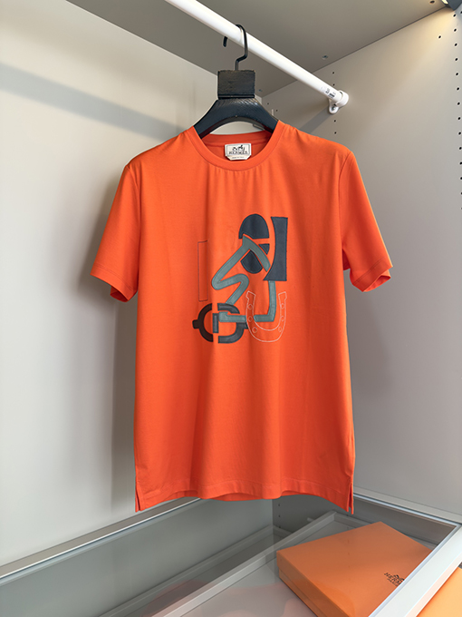 エルメスHパズルレザー刺繍装飾 クルーネック 半袖Tシャツ