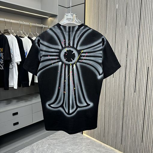 クロムハーツスーパーコピースプレープリントクルーネック半袖Tシャツ