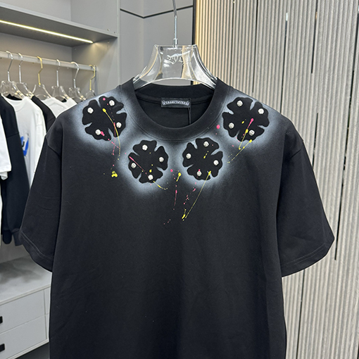 クロムハーツスーパーコピースプレープリントクルーネック半袖Tシャツ