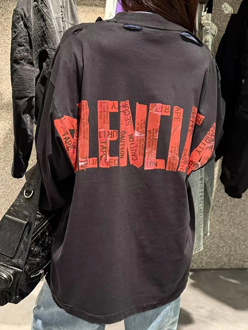 バレンシアガテープデザイン クルーネック 半袖Tシャツ