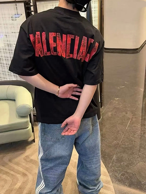 バレンシアガテープデザイン クルーネック 半袖Tシャツ