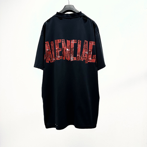 バレンシアガテープデザイン クルーネック 半袖Tシャツ