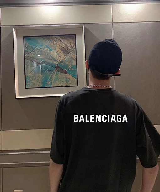 バレンシアガバイカラー ビッグロゴ 半袖Tシャツ