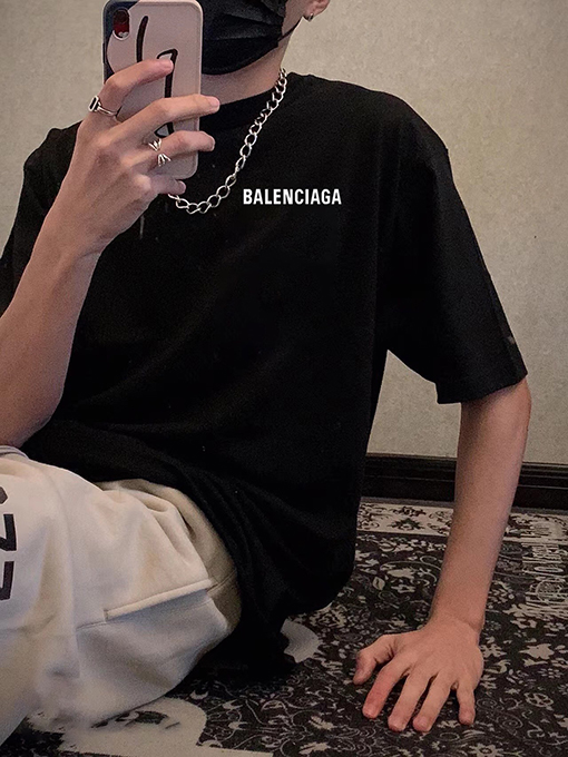 バレンシアガバイカラー ビッグロゴ 半袖Tシャツ
