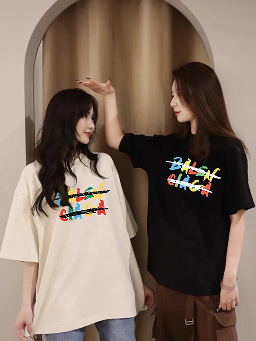 バレンシアガレインボーロゴ カップル向け 半袖Tシャツ