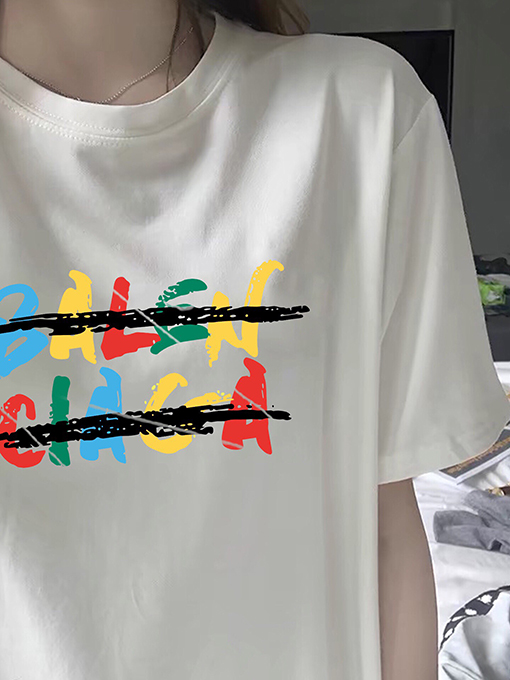 バレンシアガレインボーロゴ カップル向け 半袖Tシャツ