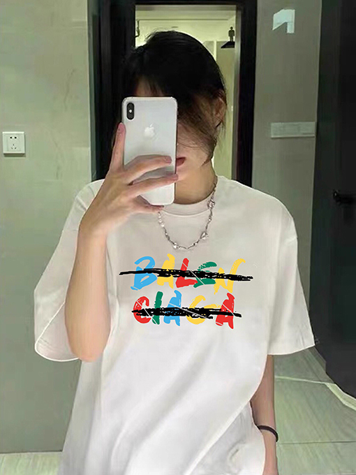 バレンシアガレインボーロゴ カップル向け 半袖Tシャツ