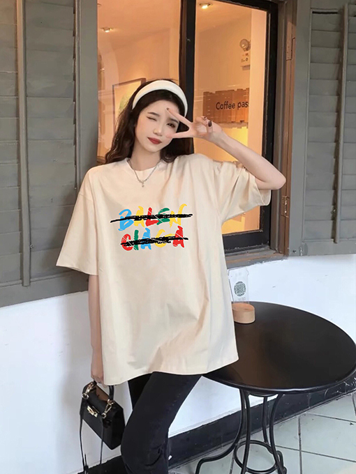バレンシアガレインボーロゴ カップル向け 半袖Tシャツ
