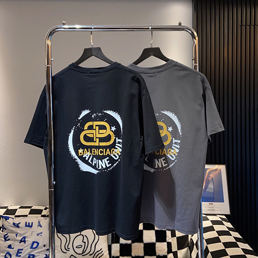 バレンシアガロゴロックプリント レタリング クルーネック 半袖Tシャツ