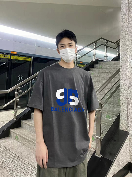 バレンシアガダブルBカラー切替大ロゴカップル三色半袖Tシャツ