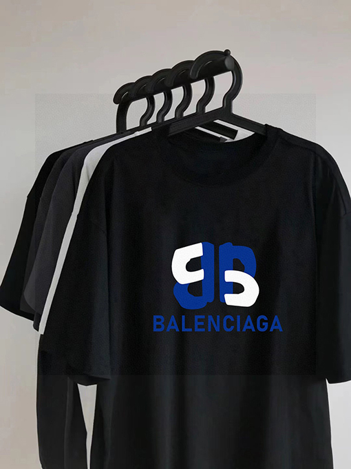 バレンシアガダブルBカラー切替大ロゴカップル三色半袖Tシャツ