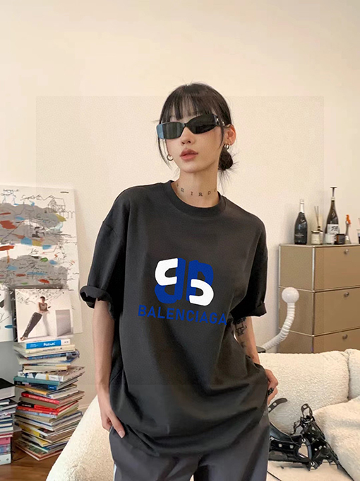 バレンシアガダブルBカラー切替大ロゴカップル三色半袖Tシャツ