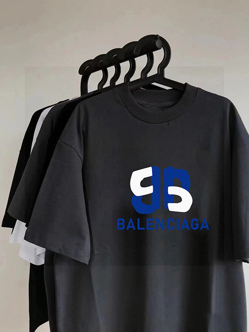 バレンシアガダブルBカラー切替大ロゴカップル三色半袖Tシャツ