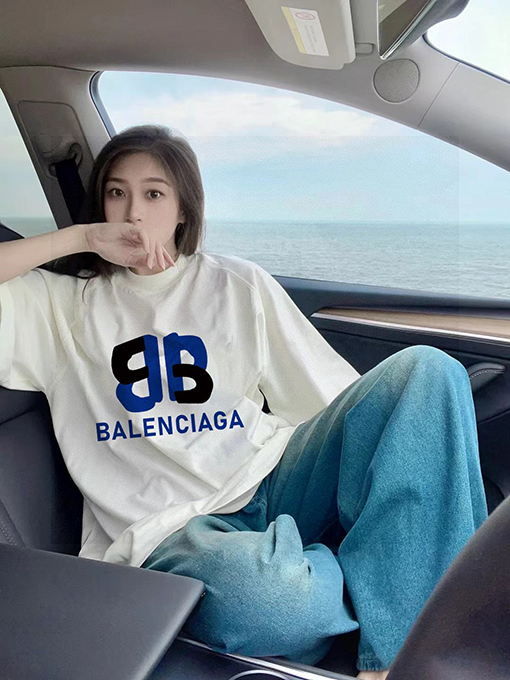 バレンシアガダブルBカラー切替大ロゴカップル三色半袖Tシャツ