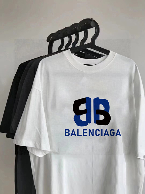 バレンシアガダブルBカラー切替大ロゴカップル三色半袖Tシャツ