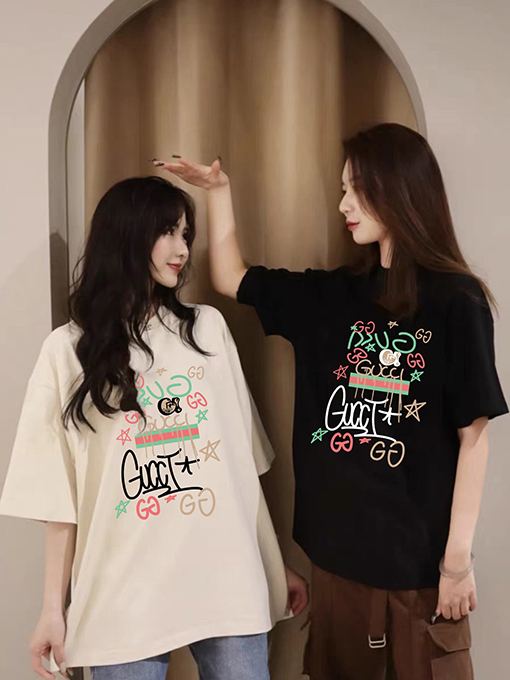 グッチコピーカラフルプリントカップル用ルーズクルーネックTシャツ