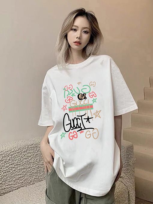 グッチコピーカラフルプリントカップル用ルーズクルーネックTシャツ