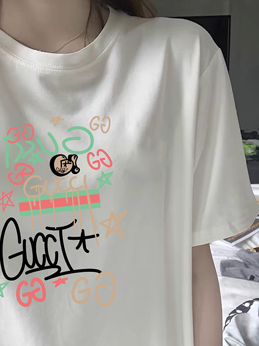 グッチコピーカラフルプリントカップル用ルーズクルーネックTシャツ