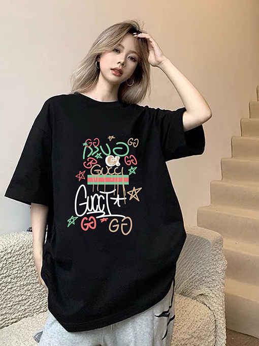 グッチコピーカラフルプリントカップル用ルーズクルーネックTシャツ
