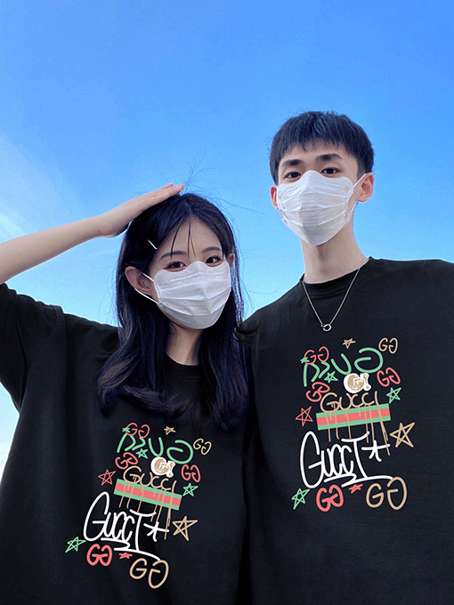 グッチコピーカラフルプリントカップル用ルーズクルーネックTシャツ