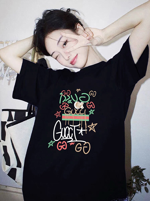 グッチコピーカラフルプリントカップル用ルーズクルーネックTシャツ