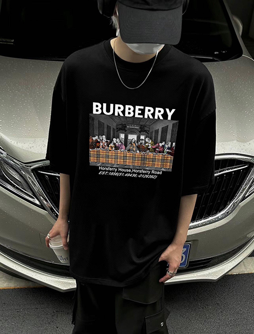 バーバリースーパーコピープリント クルーネック半袖Tシャツ