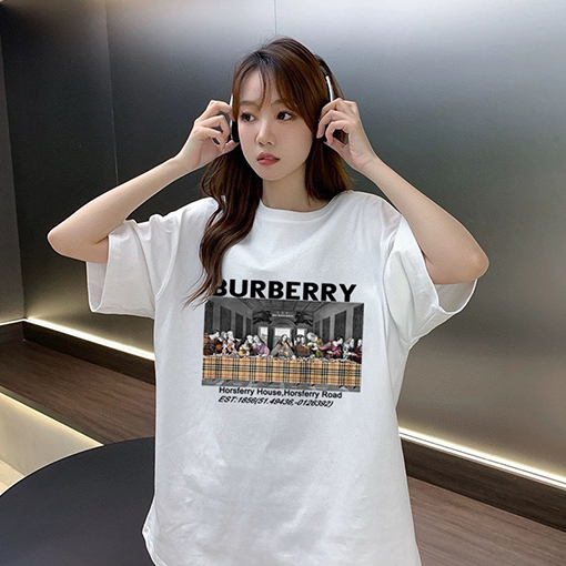 バーバリースーパーコピープリント クルーネック半袖Tシャツ