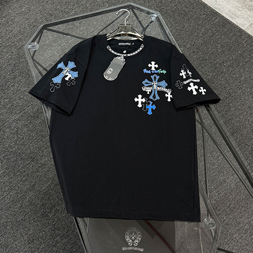 クロムハーツスーパーコピーデニムパッチ刺繍半袖Tシャツ