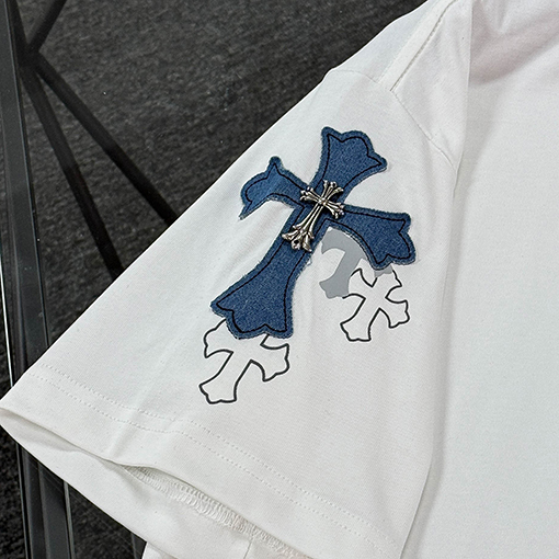 クロムハーツスーパーコピーデニムパッチ刺繍半袖Tシャツ