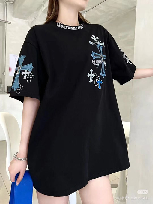 クロムハーツスーパーコピーデニムパッチ刺繍半袖Tシャツ
