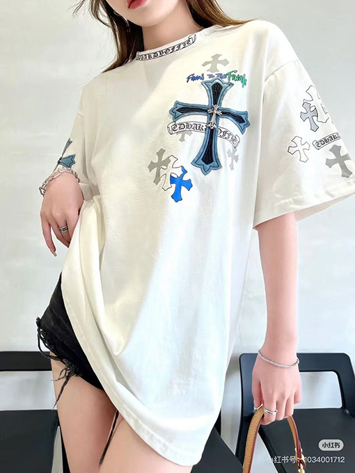 クロムハーツスーパーコピーデニムパッチ刺繍半袖Tシャツ