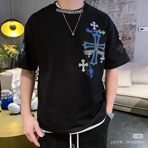 クロムハーツスーパーコピーデニムパッチ刺繍半袖Tシャツ