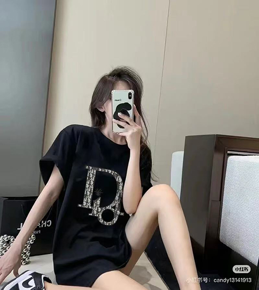 ディオールフロントパッチ刺繍半袖Tシャツ
