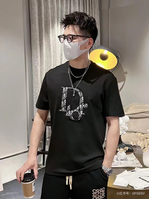 ディオールフロントパッチ刺繍半袖Tシャツ