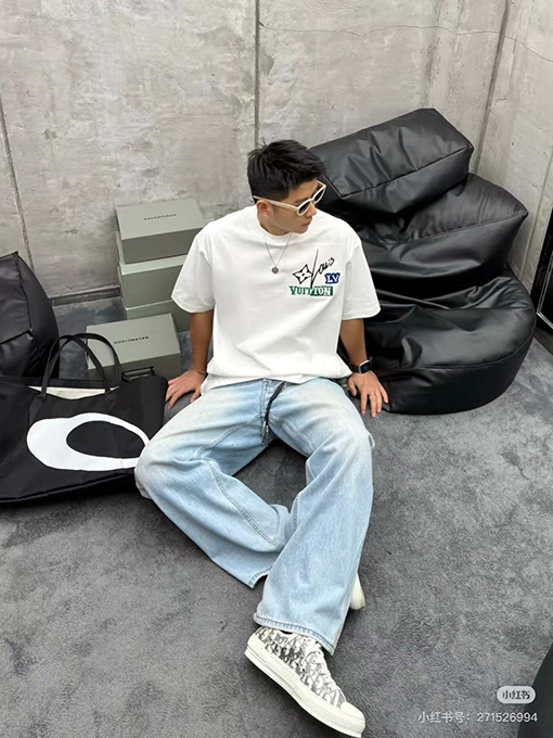 ルイヴィトン前後インポート立体刺繍半袖Tシャツ