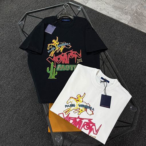 ルイヴィトンカラーグラデーションデジタルプリント半袖Tシャツ